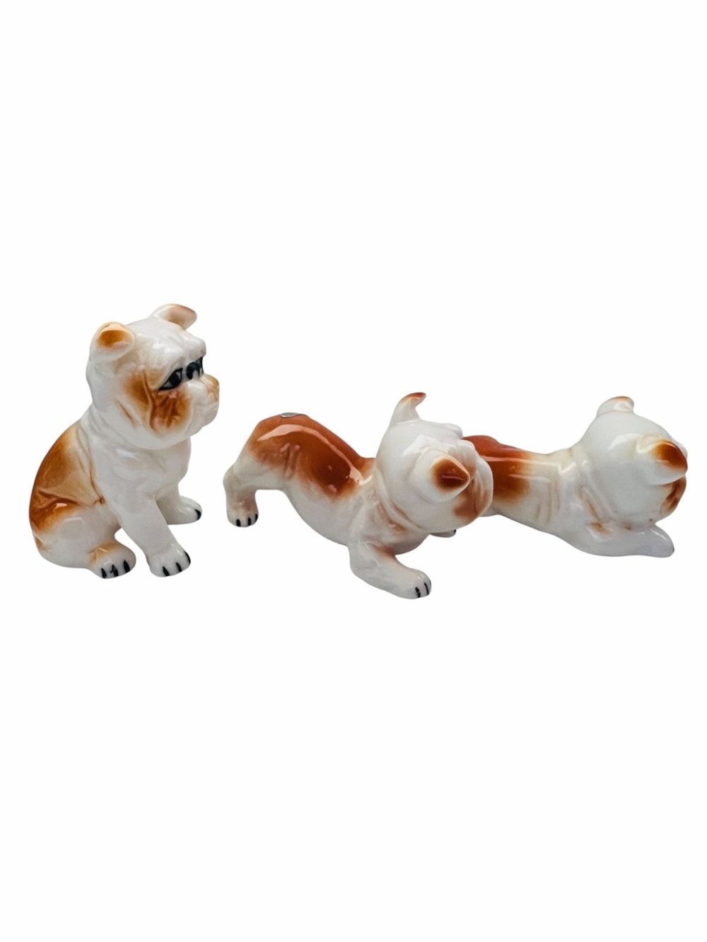 Vint Miniature Bone China English BullDog Figurine Let of 3 Made in Taiwan